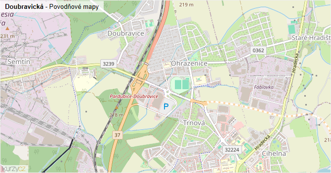 Doubravická - záplavové mapy stoleté vody