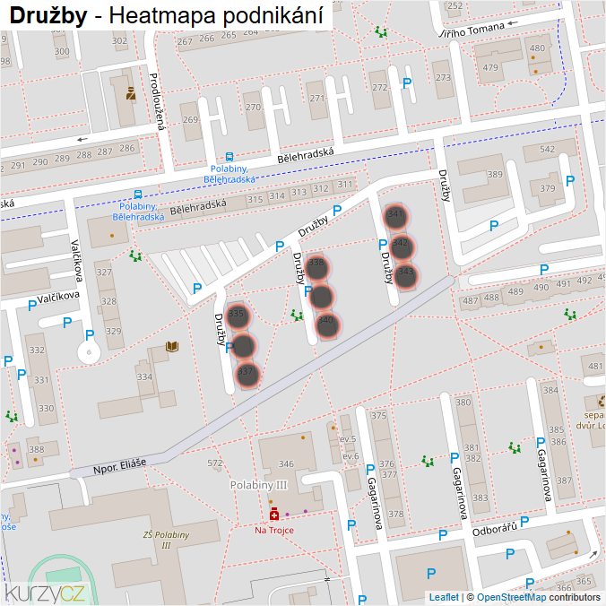 Mapa Družby - Firmy v ulici.