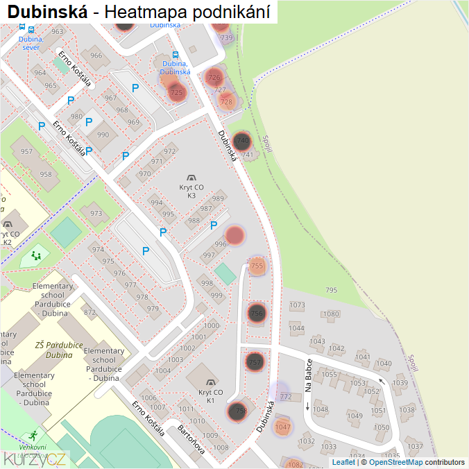 Mapa Dubinská - Firmy v ulici.