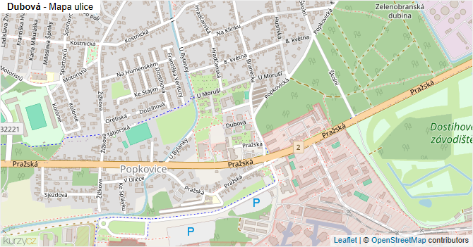 Dubová - mapa ulice