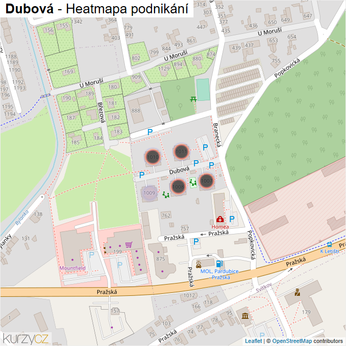 Mapa Dubová - Firmy v ulici.