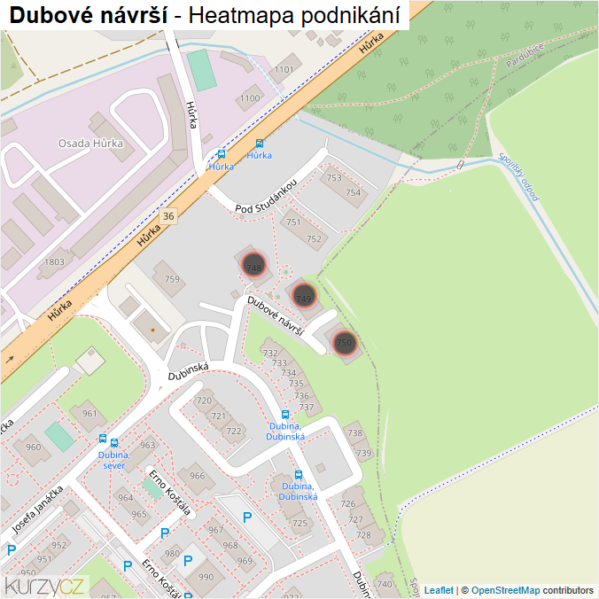 Mapa Dubové návrší - Firmy v ulici.