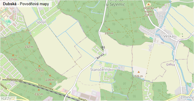 Dubská - záplavové mapy stoleté vody