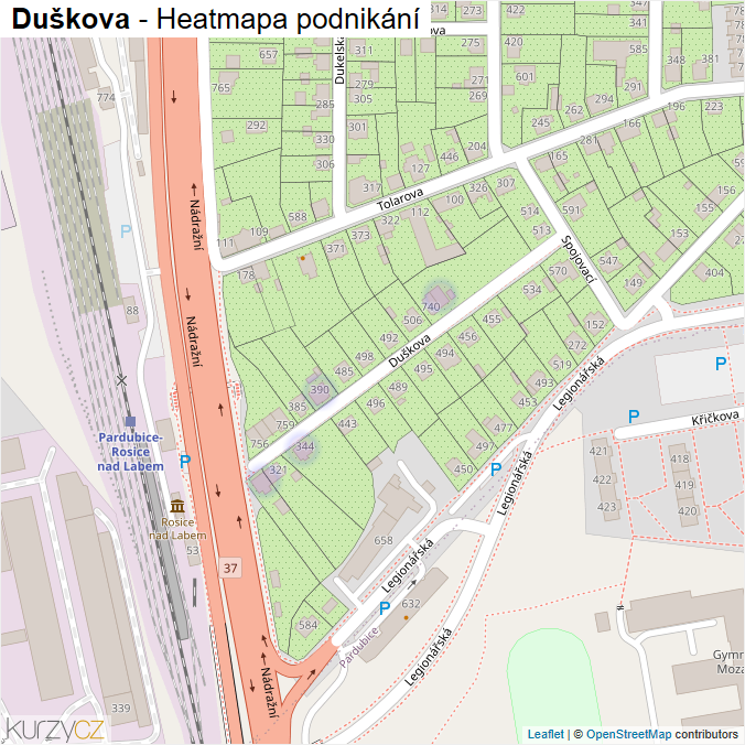 Mapa Duškova - Firmy v ulici.