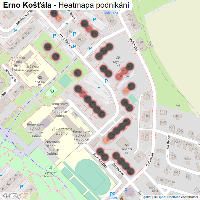 Mapa Erno Košťála - Firmy v ulici.