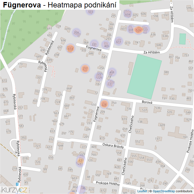Mapa Fügnerova - Firmy v ulici.