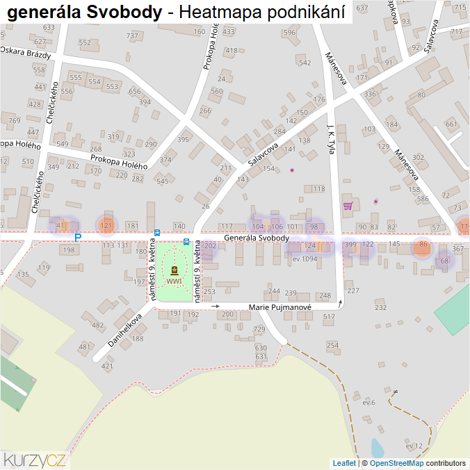 Mapa generála Svobody - Firmy v ulici.