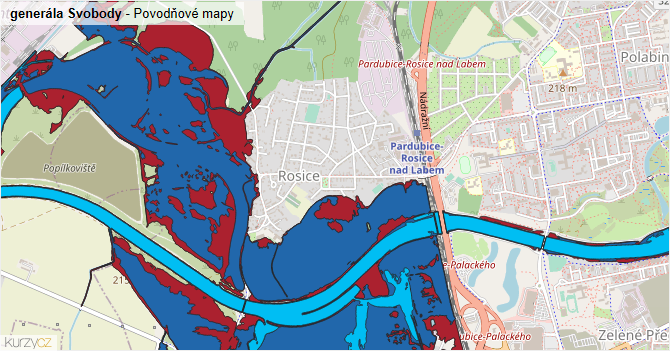 generála Svobody - záplavové mapy stoleté vody
