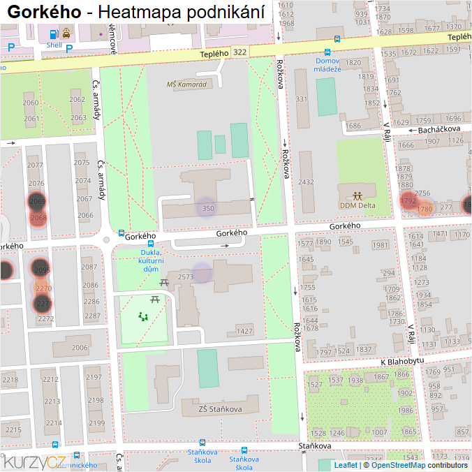 Mapa Gorkého - Firmy v ulici.