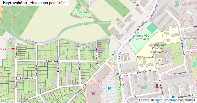 Heyrovského - mapa podnikání