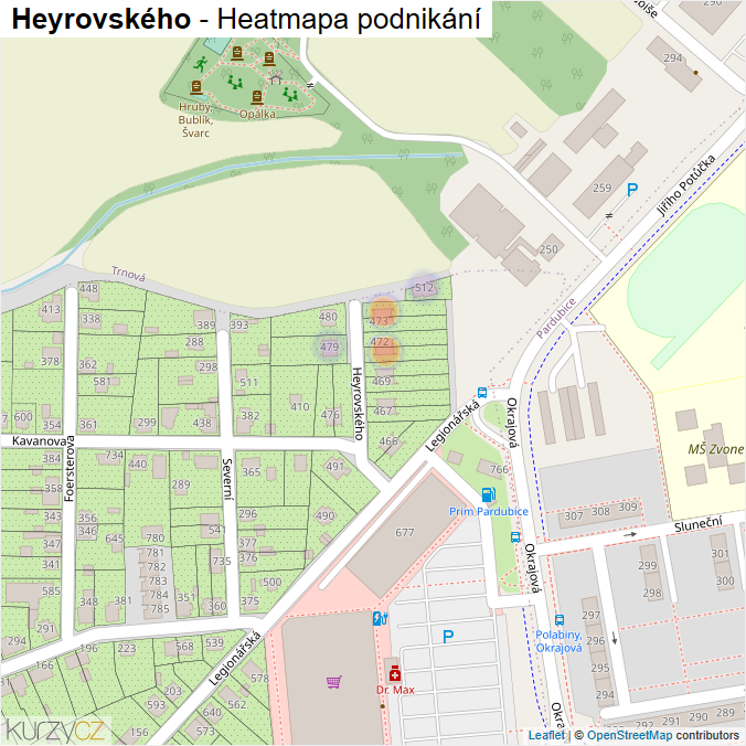 Mapa Heyrovského - Firmy v ulici.