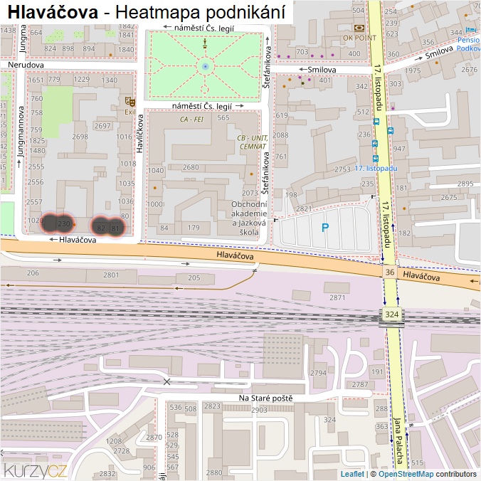 Mapa Hlaváčova - Firmy v ulici.