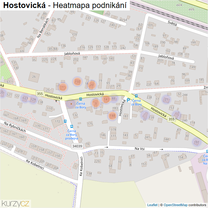 Mapa Hostovická - Firmy v ulici.