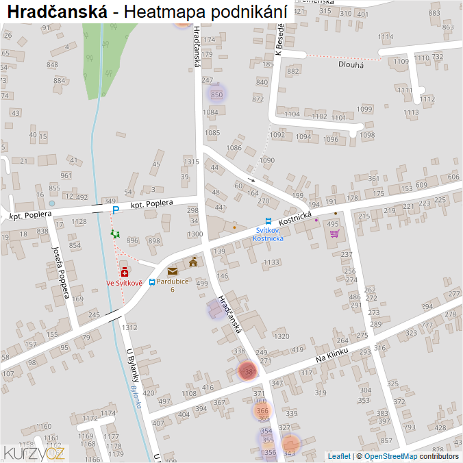 Mapa Hradčanská - Firmy v ulici.