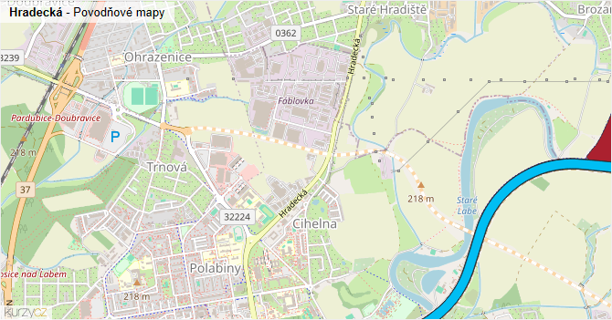 Hradecká - záplavové mapy stoleté vody