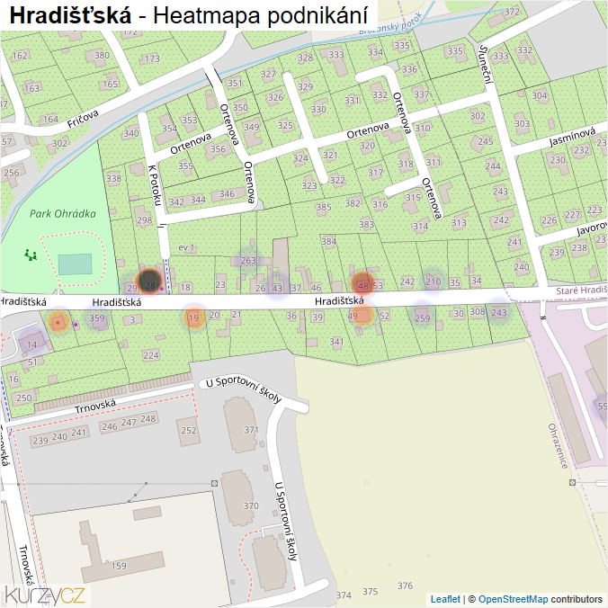 Mapa Hradišťská - Firmy v ulici.