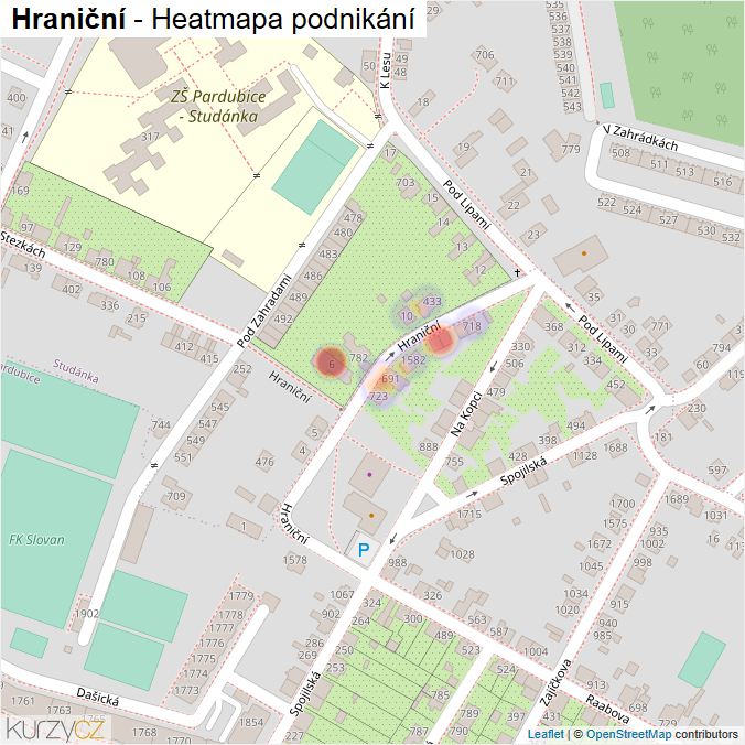 Mapa Hraniční - Firmy v ulici.
