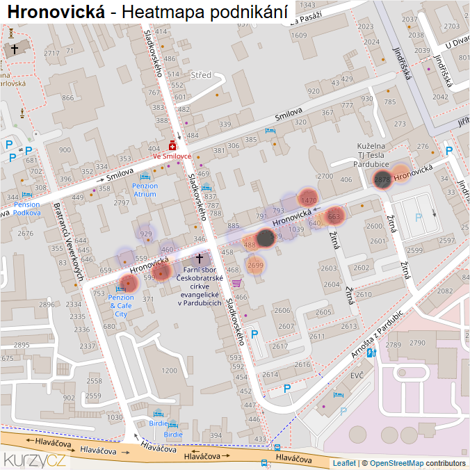 Mapa Hronovická - Firmy v ulici.