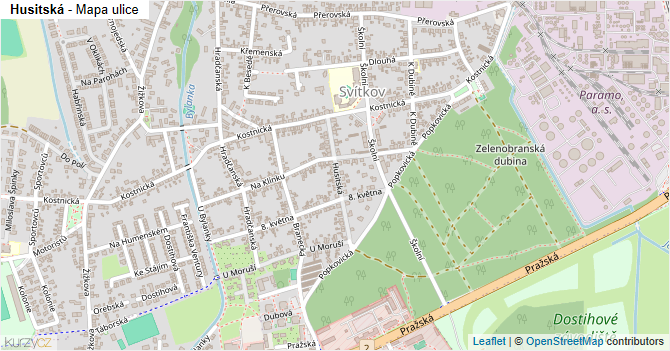 Husitská - mapa ulice