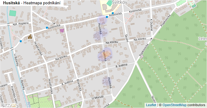 Husitská - mapa podnikání