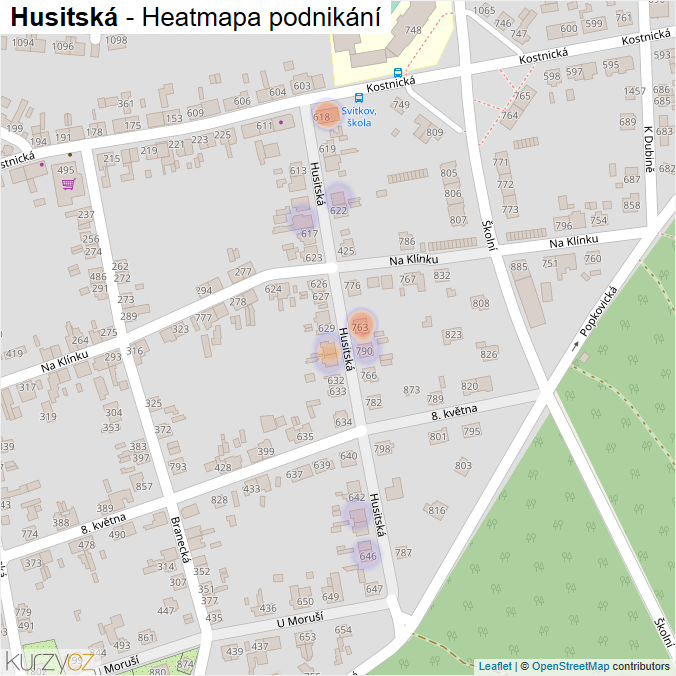 Mapa Husitská - Firmy v ulici.