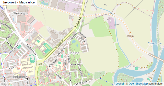 Javorová - mapa ulice