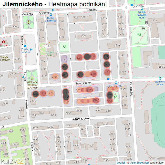 Mapa Jilemnického - Firmy v ulici.