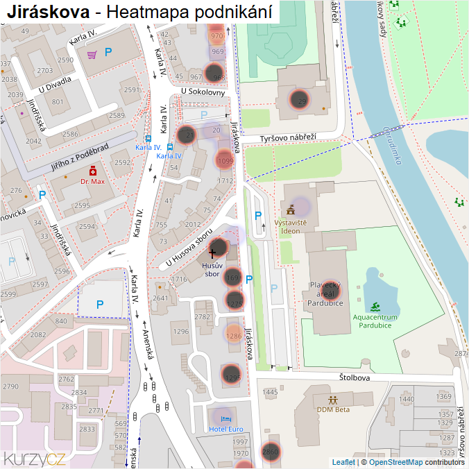 Mapa Jiráskova - Firmy v ulici.