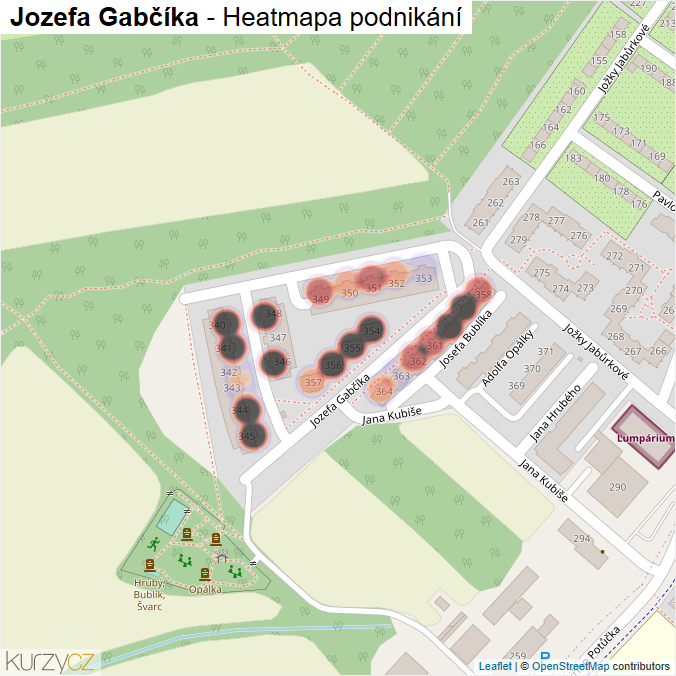 Mapa Jozefa Gabčíka - Firmy v ulici.