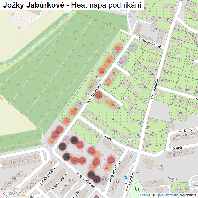 Mapa Jožky Jabůrkové - Firmy v ulici.