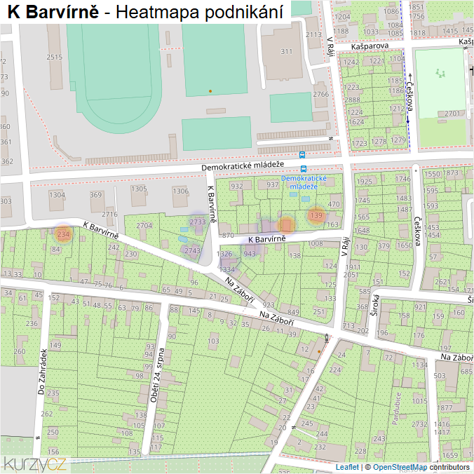 Mapa K Barvírně - Firmy v ulici.