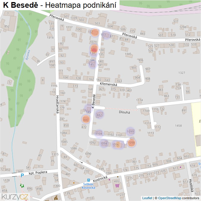 Mapa K Besedě - Firmy v ulici.
