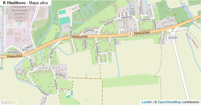 K Hladíkovu - mapa ulice