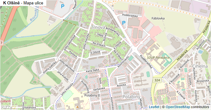 K Olšině - mapa ulice