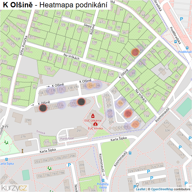 Mapa K Olšině - Firmy v ulici.