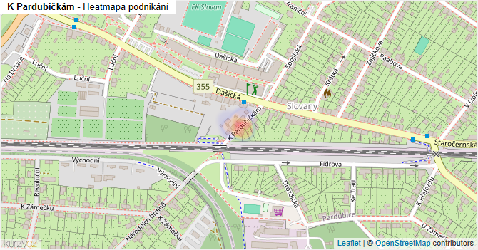 K Pardubičkám - mapa podnikání