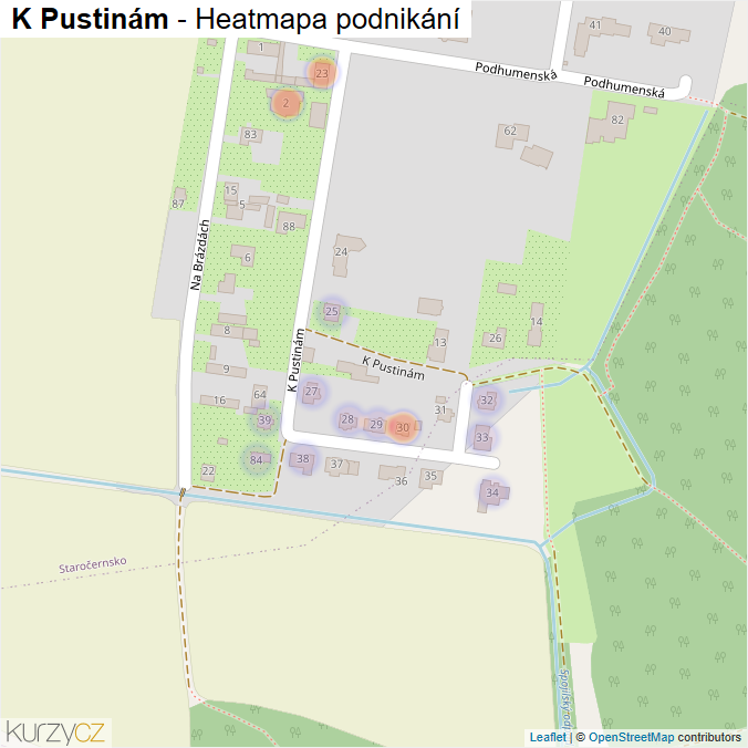 Mapa K Pustinám - Firmy v ulici.
