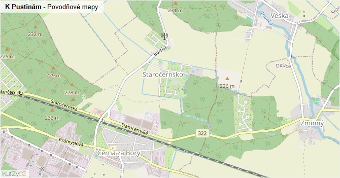 K Pustinám - záplavové mapy stoleté vody