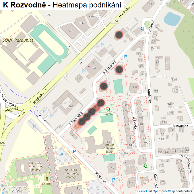 Mapa K Rozvodně - Firmy v ulici.