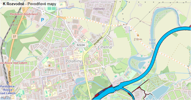 K Rozvodně - záplavové mapy stoleté vody