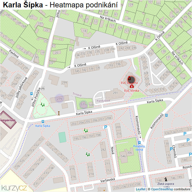 Mapa Karla Šípka - Firmy v ulici.