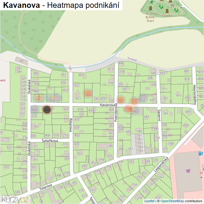 Mapa Kavanova - Firmy v ulici.