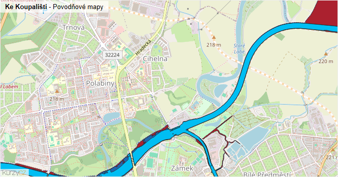 Ke Koupališti - záplavové mapy stoleté vody