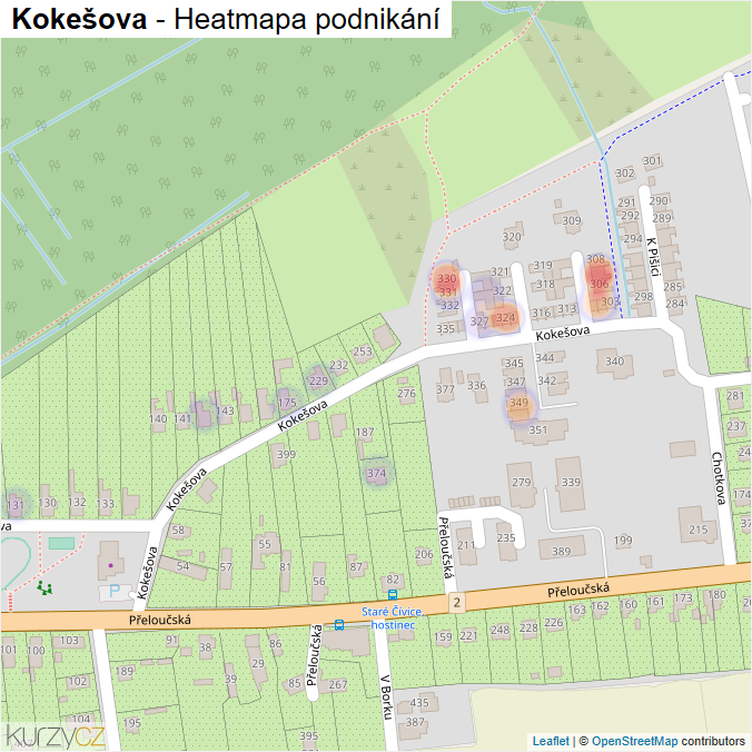Mapa Kokešova - Firmy v ulici.
