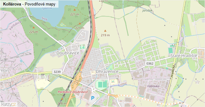 Kollárova - záplavové mapy stoleté vody