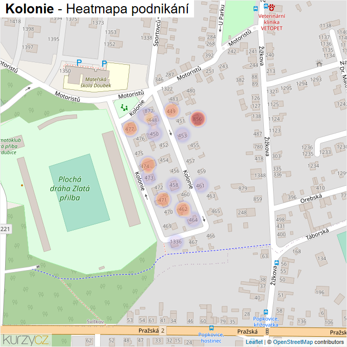 Mapa Kolonie - Firmy v ulici.