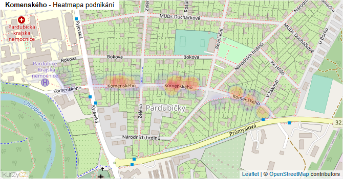 Komenského - mapa podnikání