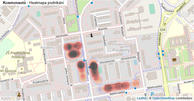 Kosmonautů - mapa podnikání