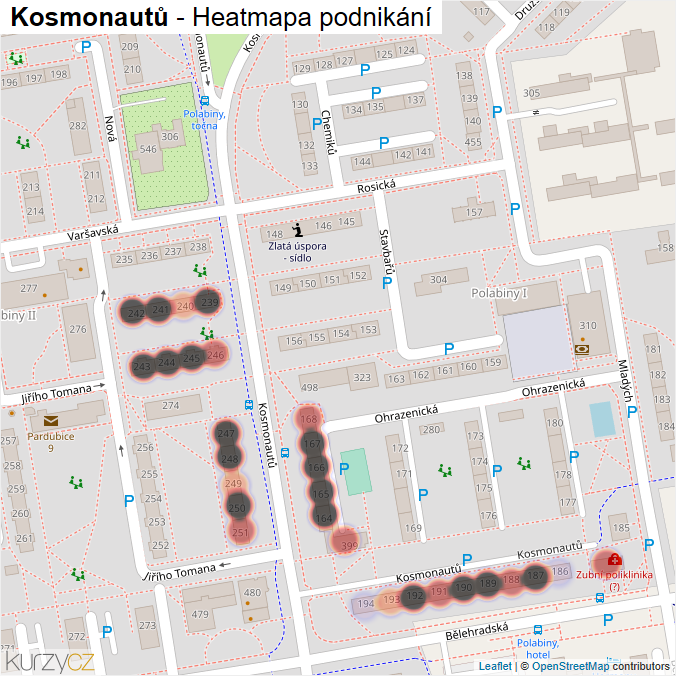 Mapa Kosmonautů - Firmy v ulici.