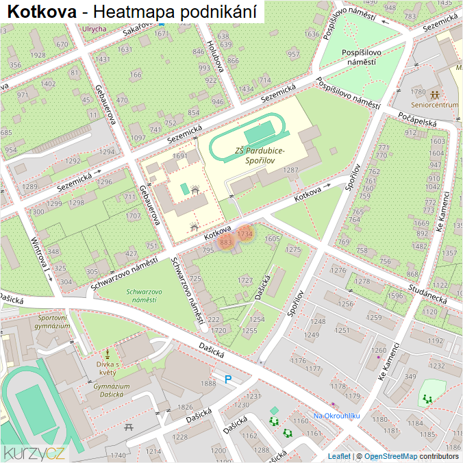 Mapa Kotkova - Firmy v ulici.
